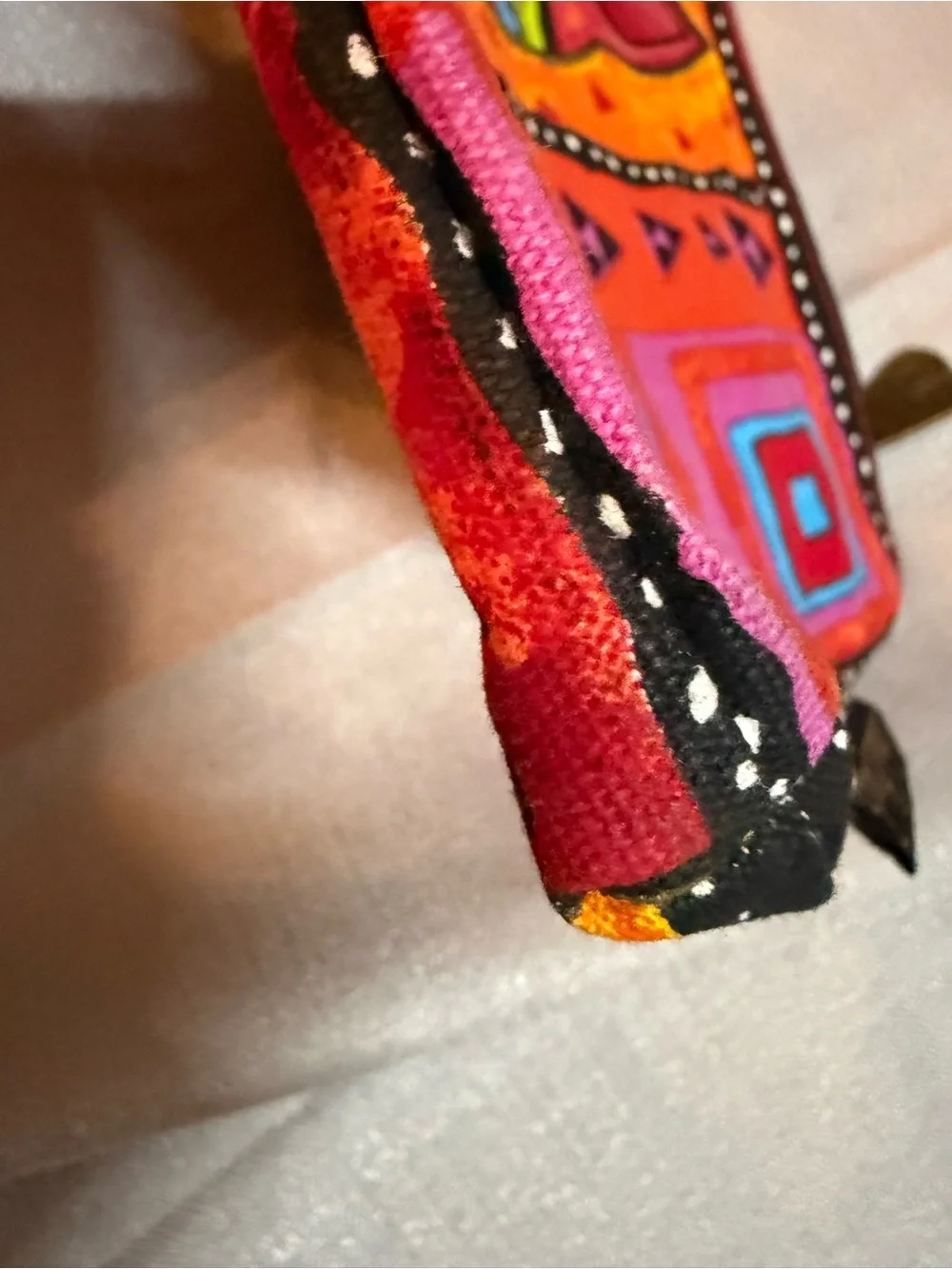 Laurel Burch Red and Orange Cat Art Cosmetic Pouch with Multicolor Accents
